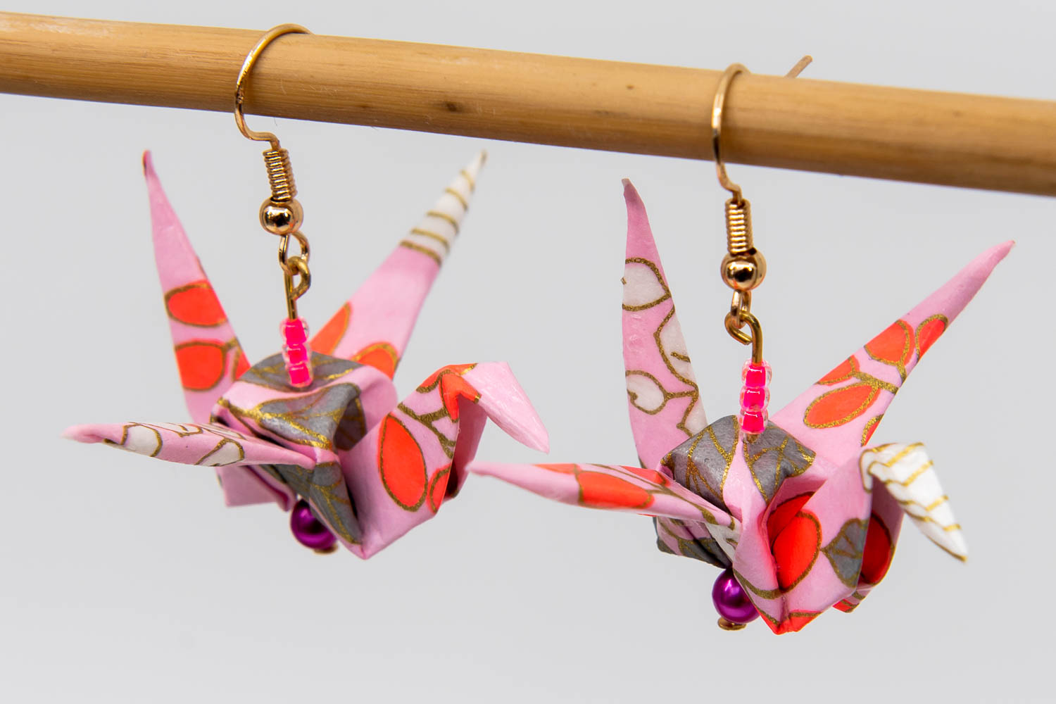 Boucles Doreilles Oiseaux Roses Ikigai Origami