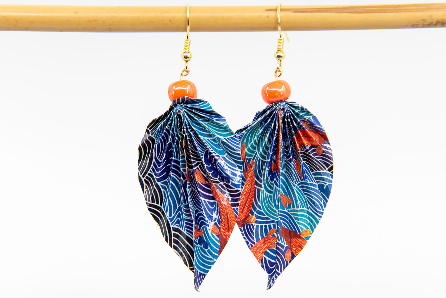 Boucles Doreilles Feuilles Bleues Ikigai Origami